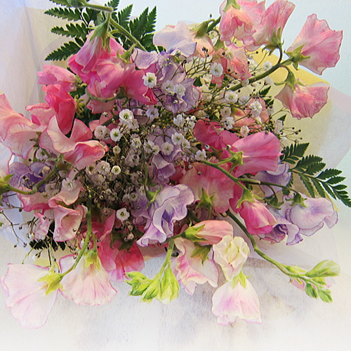 卒業 卒園のお祝いにオススメ 人気の春花 スイートピー の花束ブーケ スイートピーの優しい香りがまた人気のひとつ 卒業 卒園のお祝いにオススメ 人気の春花 スイートピー の花束ブーケ スイートピーの優しい香りがまた人気のひとつ