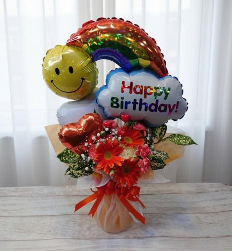 HappyBirthday!!自立フラワーブーケ(オレンジ)