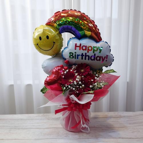 HappyBirthday!!自立フラワーブーケ(レッド)