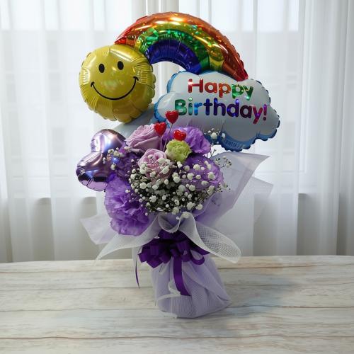 HappyBirthday!!自立フラワーブーケ(パープル)