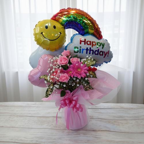 HappyBirthday!!自立フラワーブーケ(ピンク)