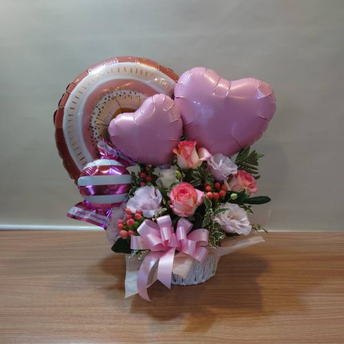「虹/ボーホレインボー」バルーンアレンジメント(ピンク)