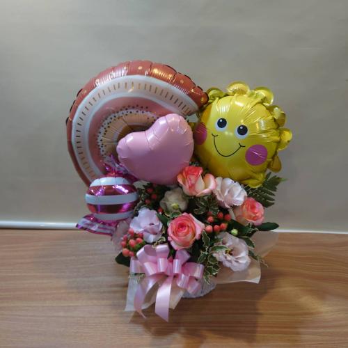 「虹/ボーホレインボー」バルーンアレンジメント「サンシャイン」(ピンク)