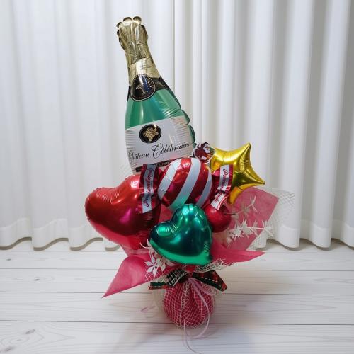大人可愛いシャンパンボトルバルーン自立ブーケ(C)クリスマスカラー