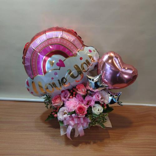 「LOVE YOU」レインボーバルーンアレンジメント「ピンク」
