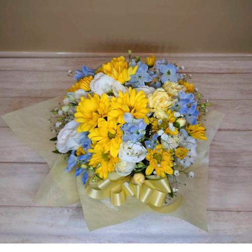 「スプレーマムのアレンジメント/イエロー」ペットちゃんお供え花