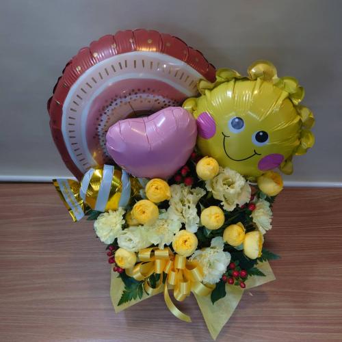 「虹/ボーホレインボー」バルーンアレンジメント「サンシャイン」(イエロー)
