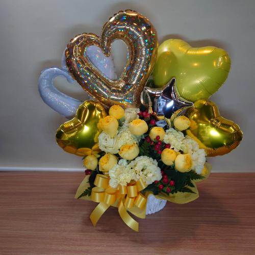 ツインチェーンオブハート・バルーンアレンジメント(ゴールド)