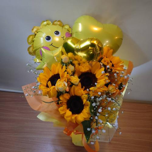 ひまわりとハートバルーンの花束「サンシャイン」