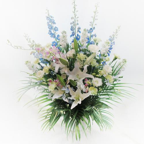 洋花メインのフラワーアレンジメント「純潔な心」/葬儀供花